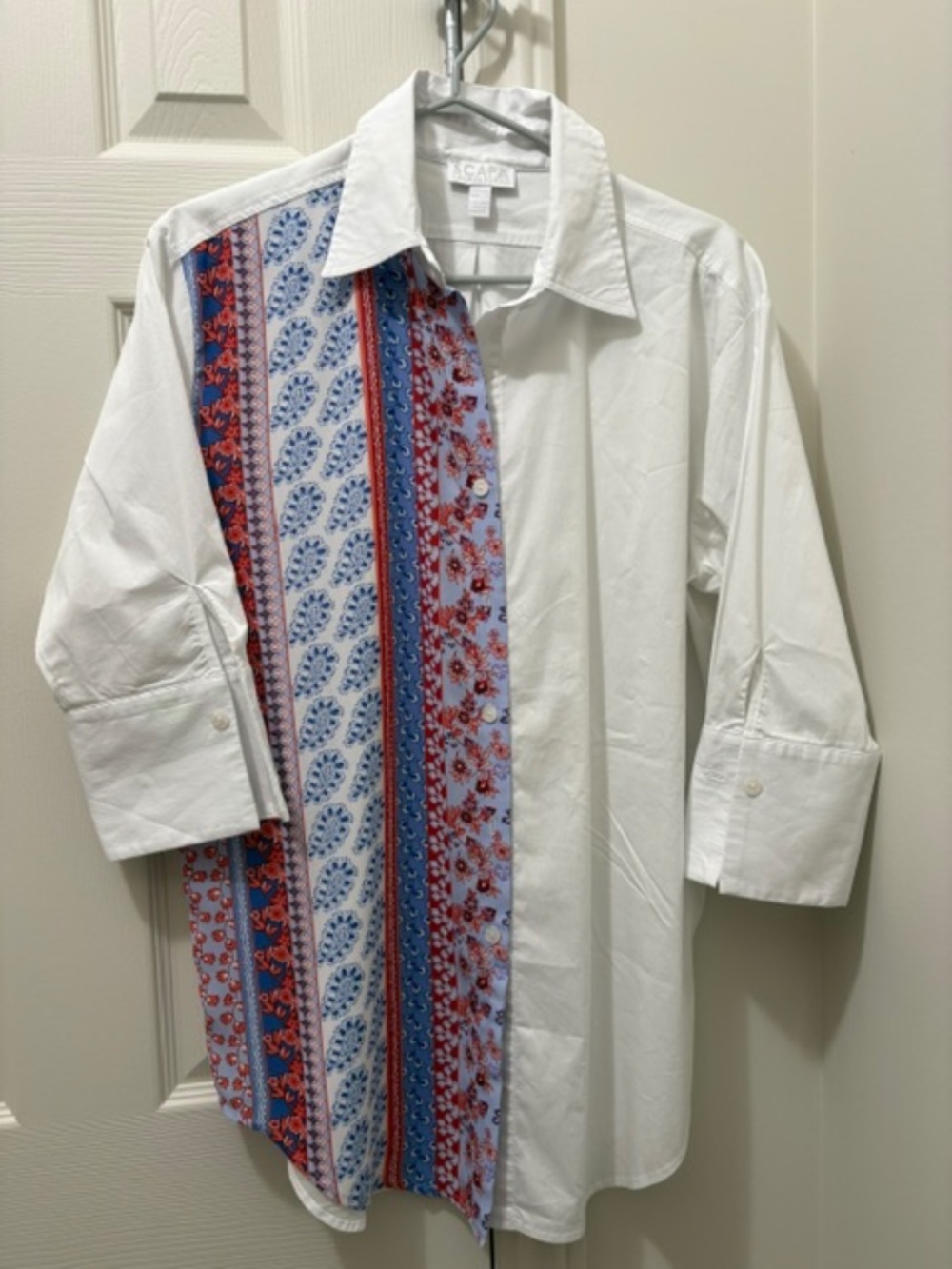 SCAPA Lauren Perre Women's sz S relaxed fit blouse tunic white & multi floral